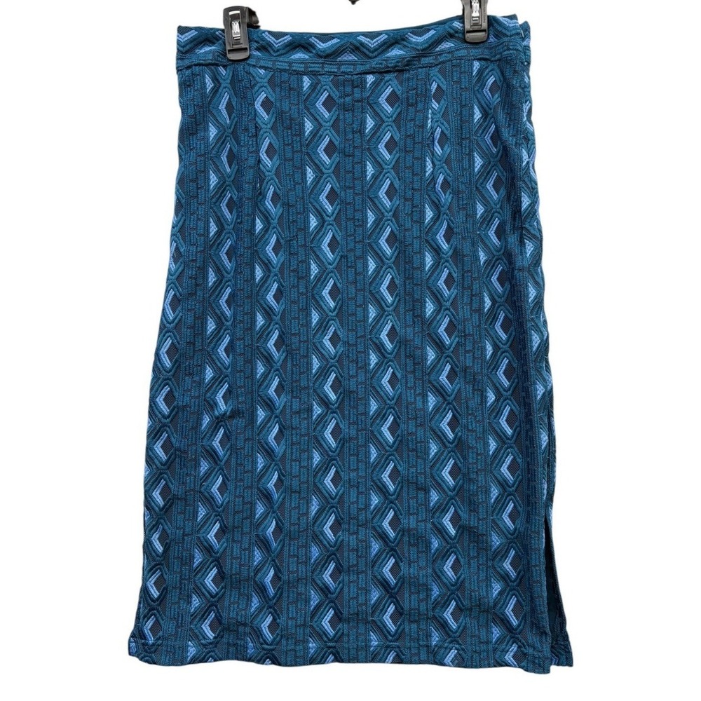 Anthropologie Sienna Embroidered Midi Skirt‎ Boho Geometric Teal Statement M
